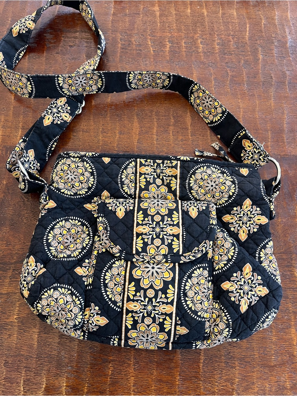 Stephanie Dawn black yellow floral boho preppy cottagecore quilted crossbody bag